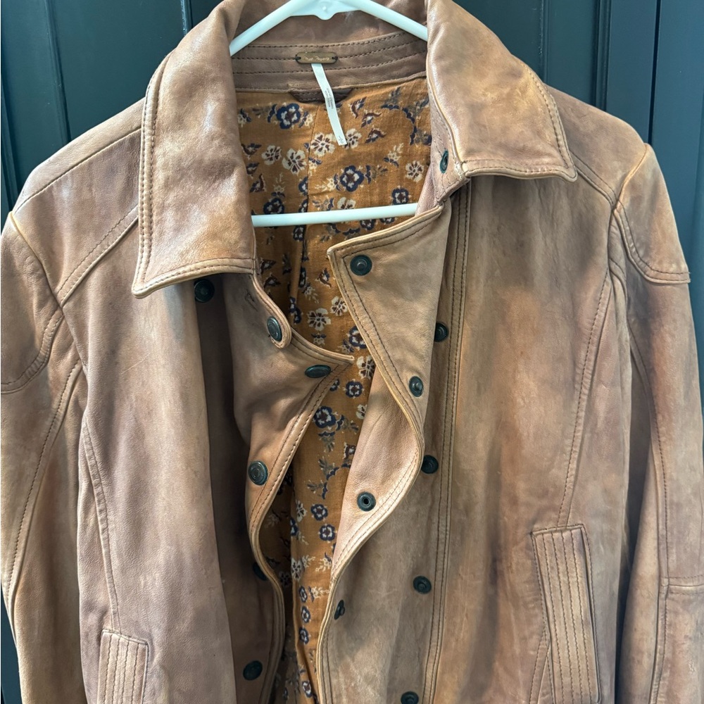 Free People Brown Leather Military Jacket
